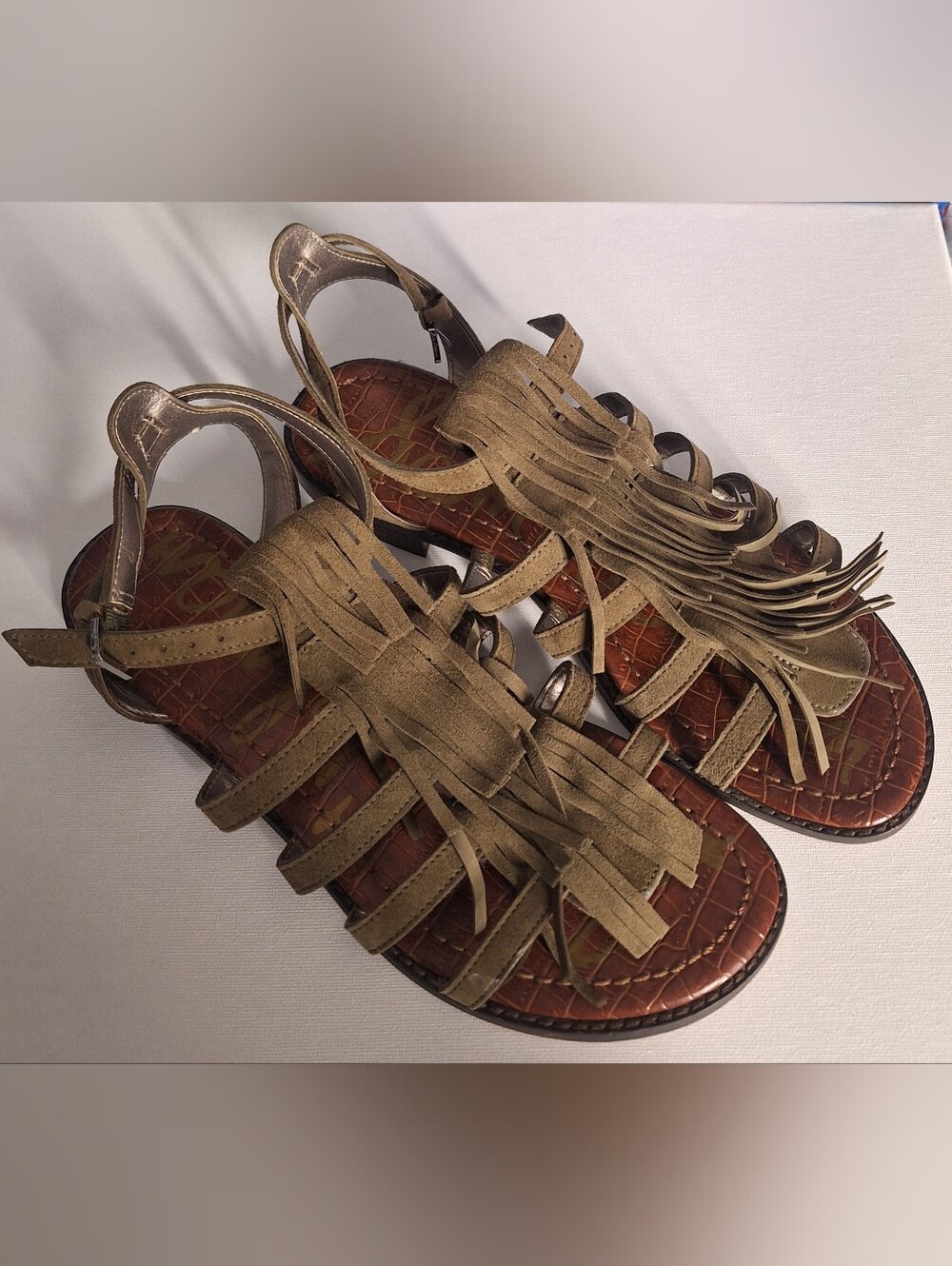Sam Edelman Estelle Green Suede Fringe Sandals Size 8.5